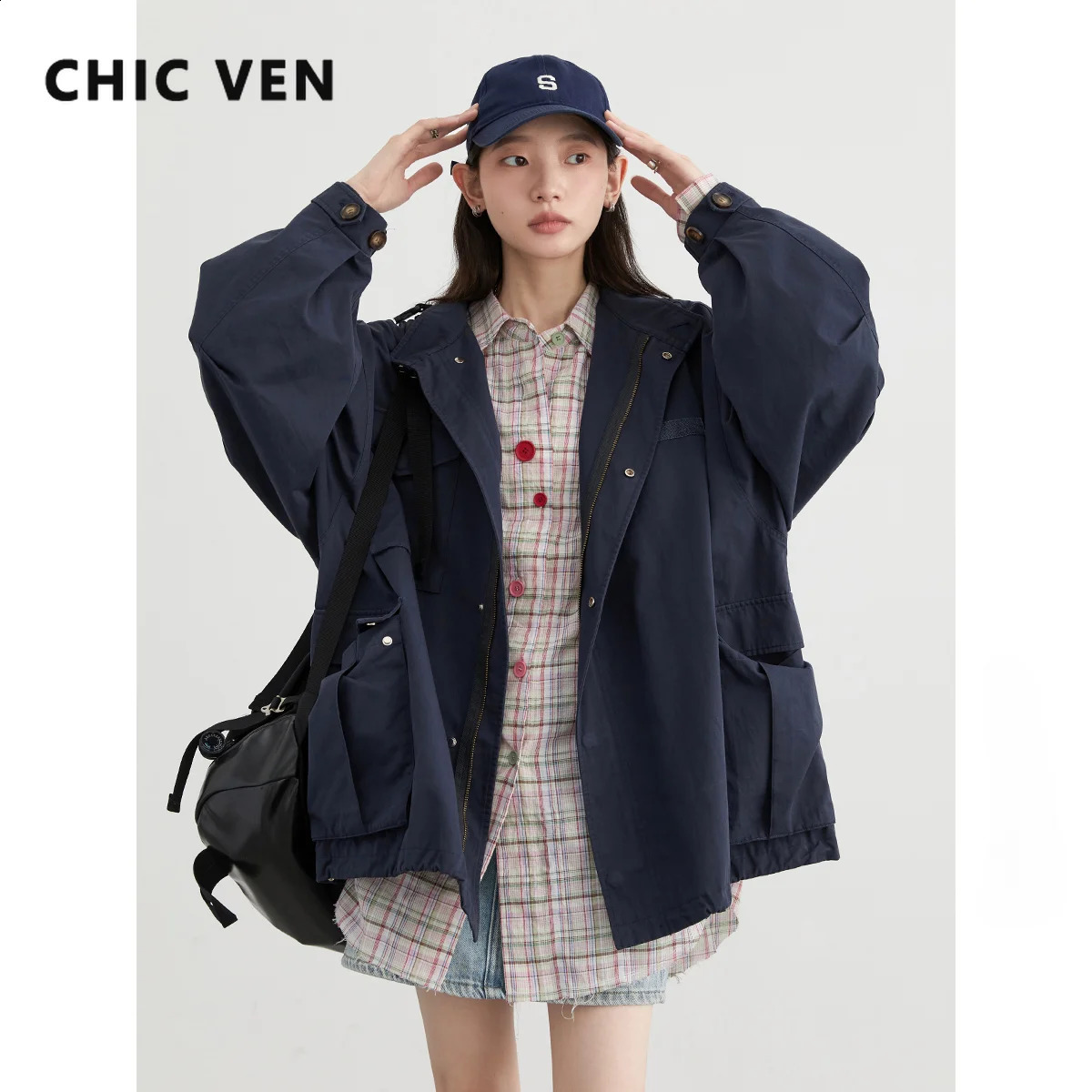 CHIC VEN Women Jacket Loose Casual Vintage Standing Collar Tsuen Cotton Work Suit Windbreaker Coat Female Top Autumn 240823