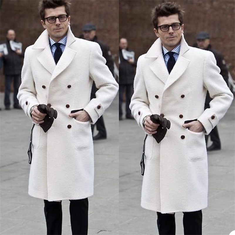 Solid White England Style Woolen Overcoat Mens Thick Plus DoubleBreasted Long Coat Casual Winter Fashion Warm Jacket y240823