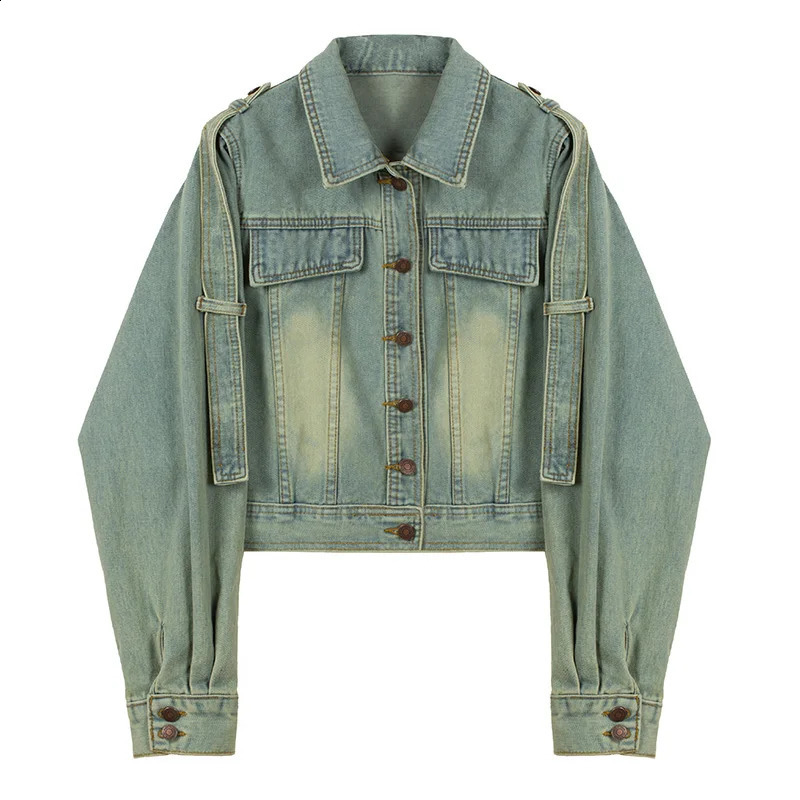 American Retro Womens Denim Jacket Women Autumn Long Sleeve Vintage Washed Outwear Female Chic Jeans Coat 240823
