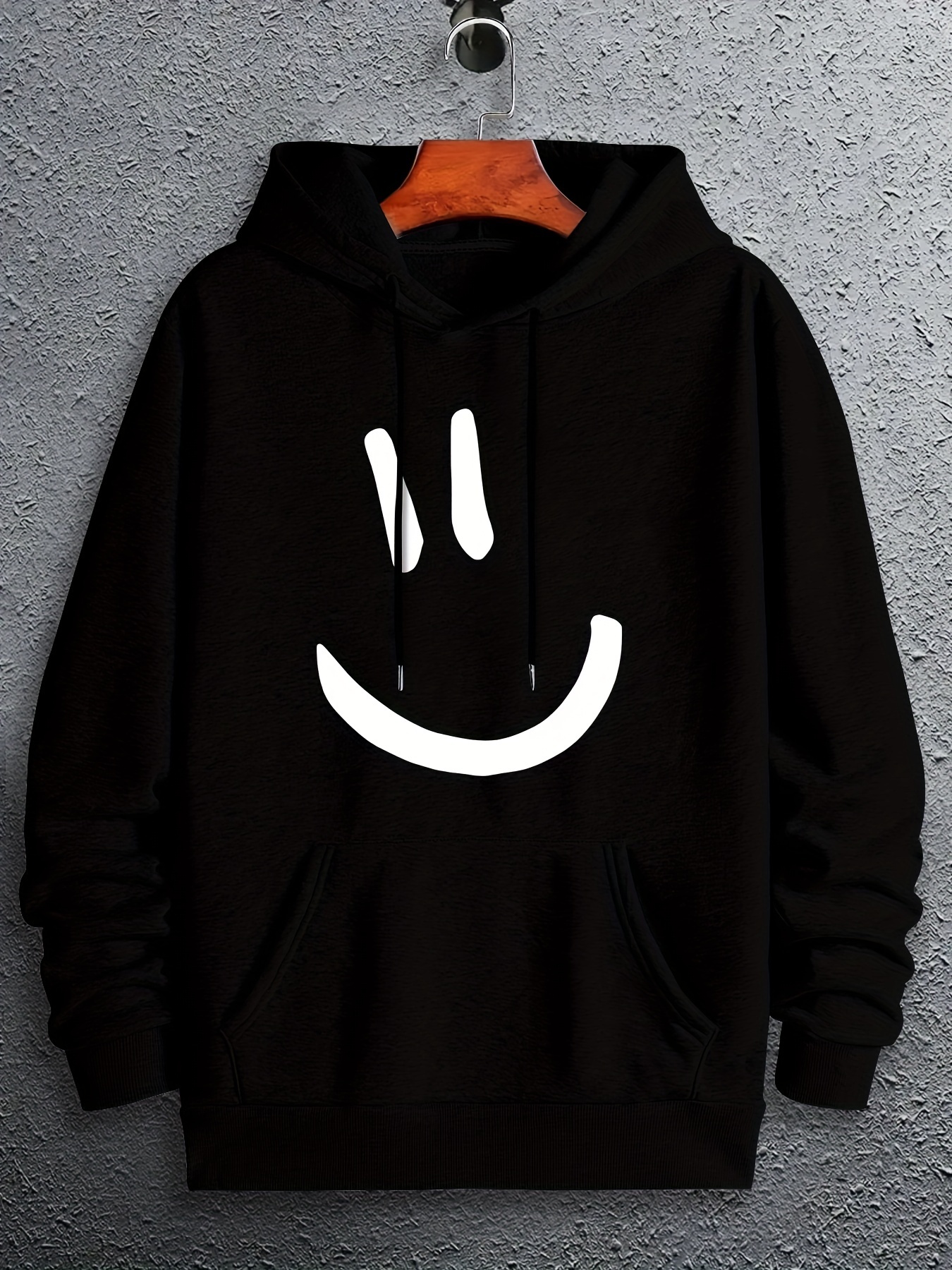 Men's Hoodies, Cute Smile Face Graphic Print Hooded Designer Sweatshirt For Spring Autumn, Sports Workout Tops For Males, Men's Clo