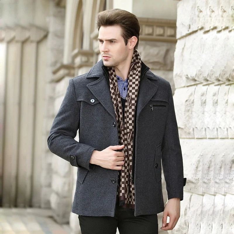 Mens wool winter jacket cotton thick wool jacket mens high-quality top windproof and warm trench coat 240823