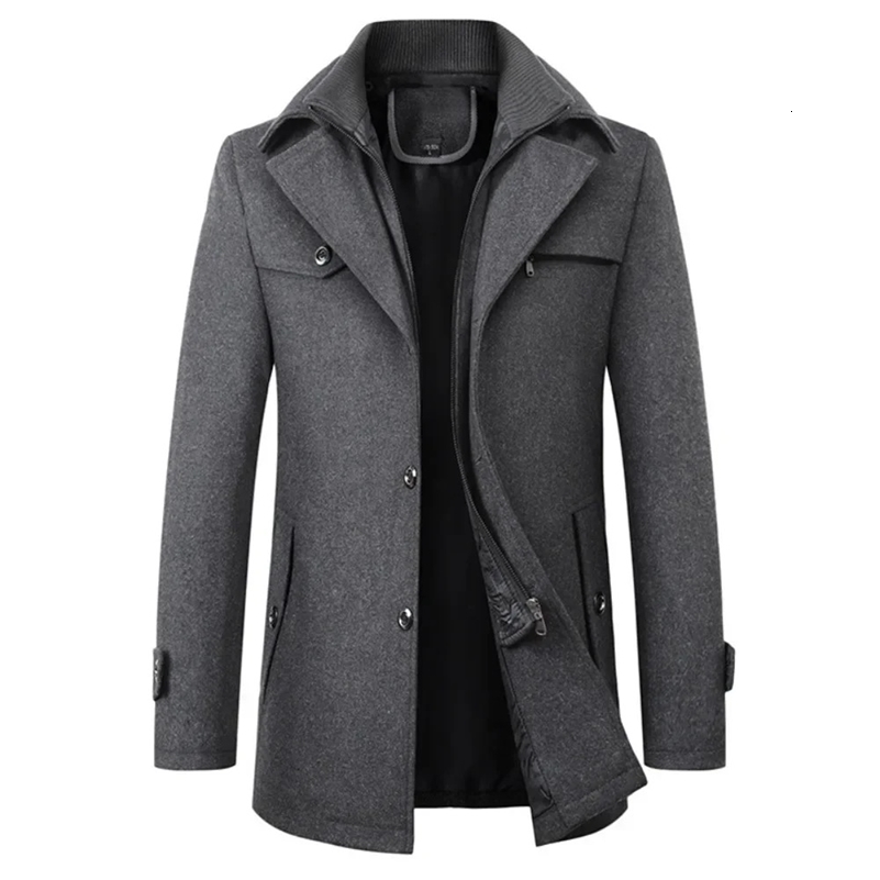 Mens Pea Coat 2023 Autumn and Winter Men Woolen Double Collar Overcoat Menswear Trench y240823