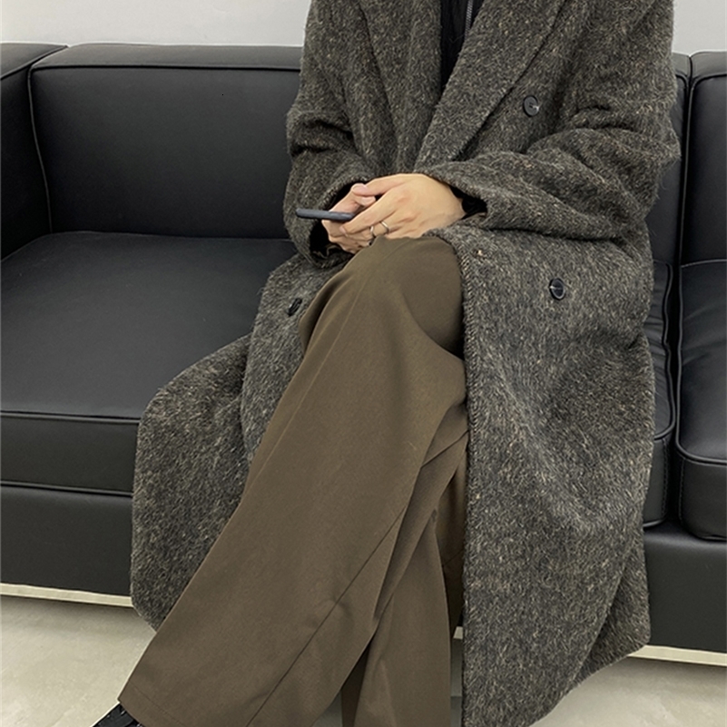 Mauroicardi Autumn Winter Long Loose Casual Warm Soft Woolen Trench Coat Men Double Breasted Wool Overcoat Korean Fashion y240823