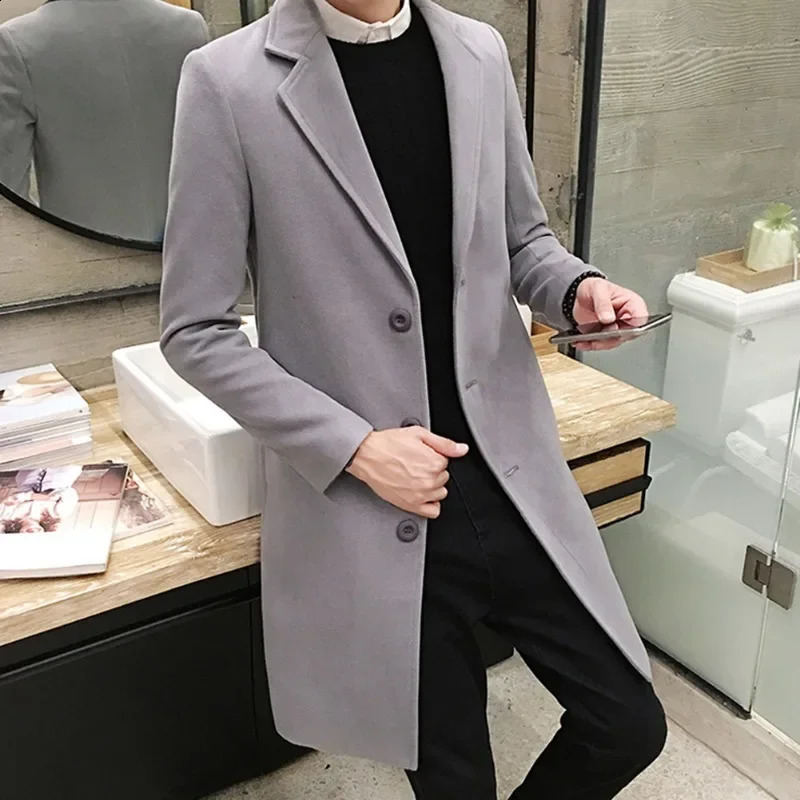 Bouchette de laine pour hommes Mode Mode Mid longueur Boutique Couleur continue Business Wool Casual Wool Mens haut de gamme Ultra-Thin Coat Tail