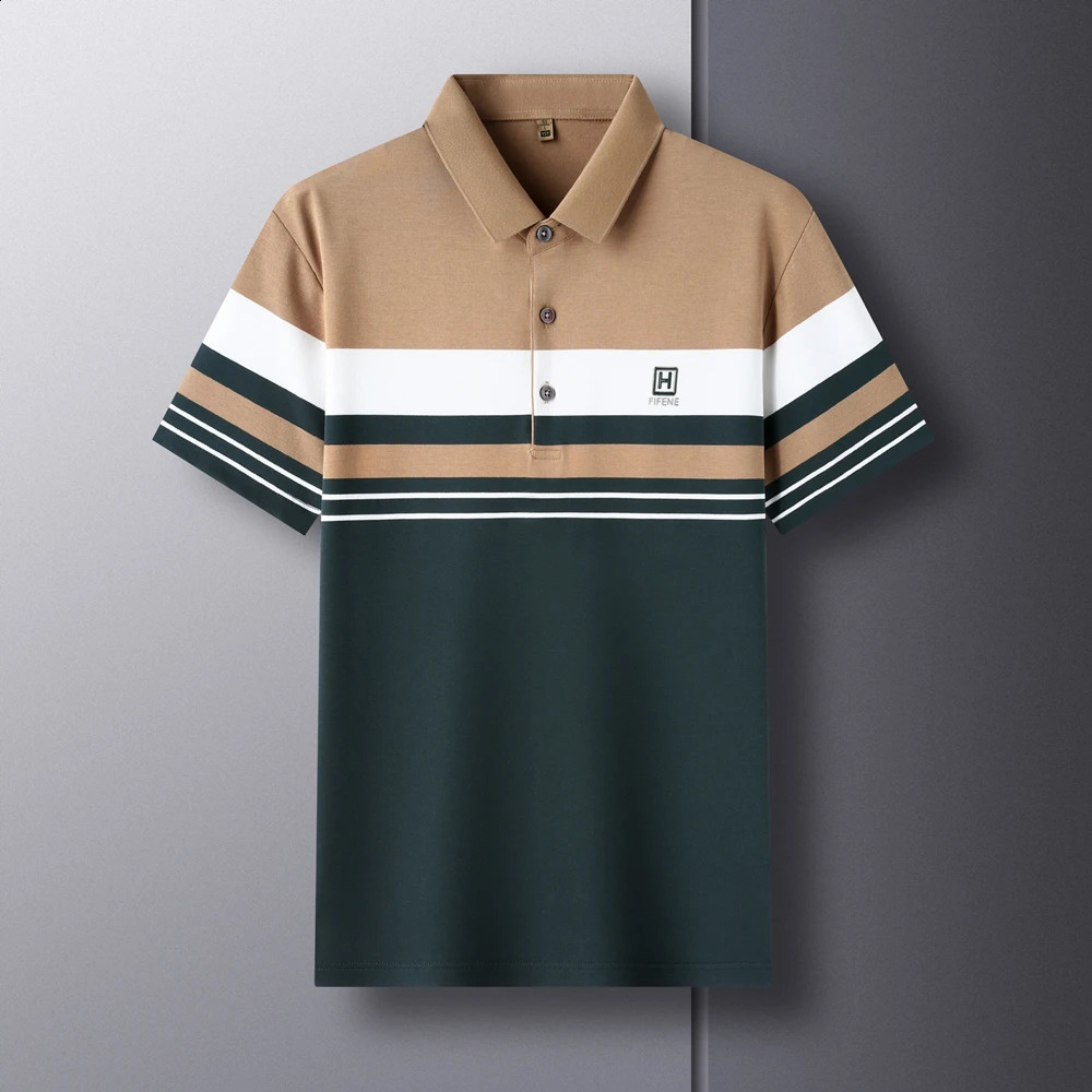 Summer High end Breathable Cotton Letter Embroidery Mens Short sleeved POLO Shirt Comfortable Silk Casual Business Tshirt 240823
