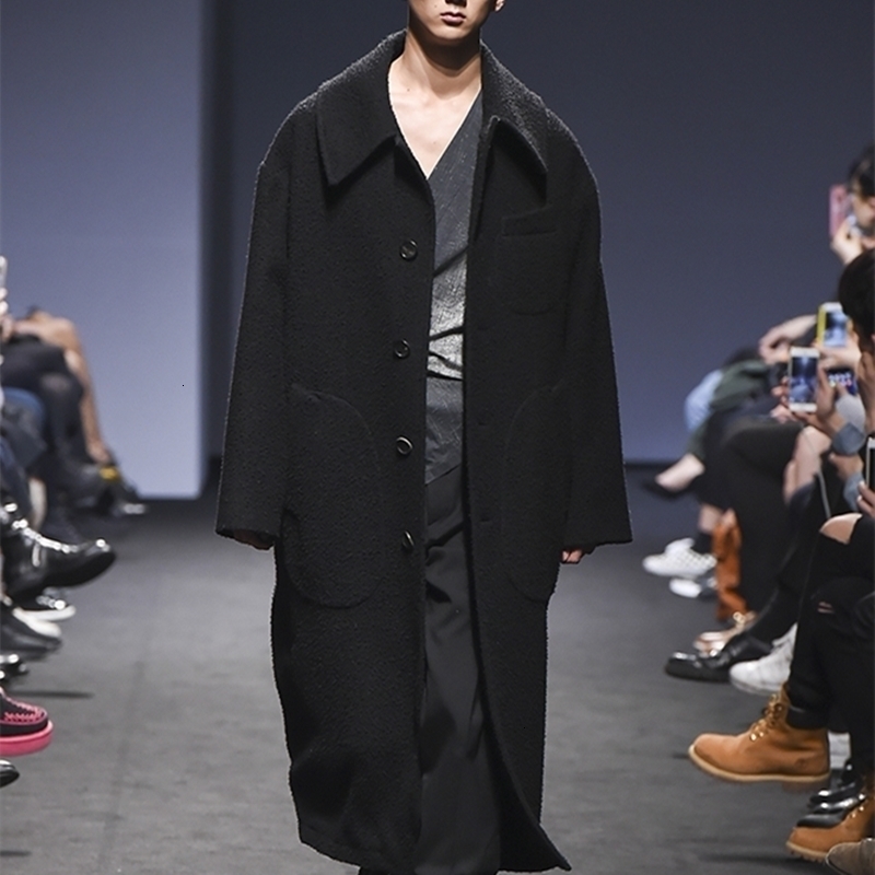 Mens wool coat winter European and American lapel simple loose shoulder silhouette long wool trench coat 240823