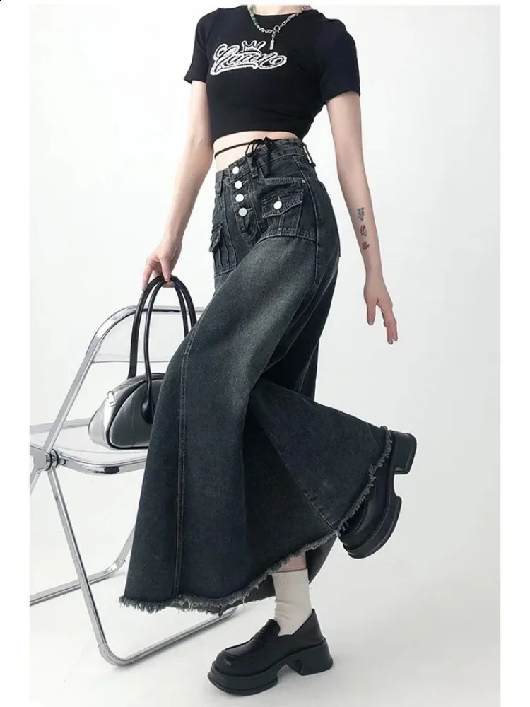American Style Retro Retro High Waited Denim Midi Jupe pour les femmes tendance de la mode de mode Mirure A-Line pour le printemps et l'automne Y