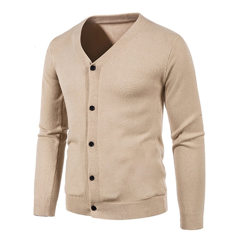 Autumn Mens V Neck Sweatercoat Knitted Slim Fit Solid Color Casual Cardigan Men Long Sleeve Knitwear Korean Style Sweater 240823