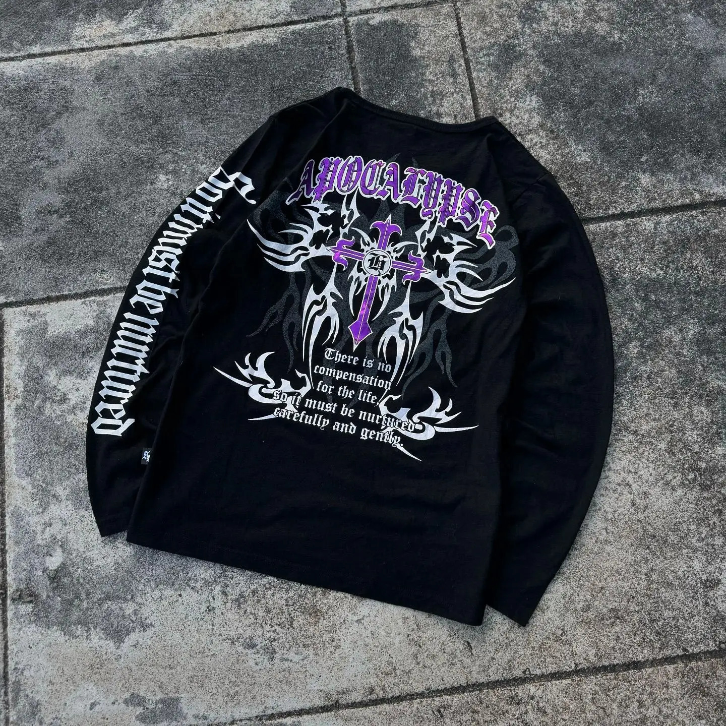 Y2K Long sleeves T Shirt Autumn Retro Gothic letter Print Oversize Sweatshirt Men Women Pure Cotton Round Neck T Shirt Tops 240823