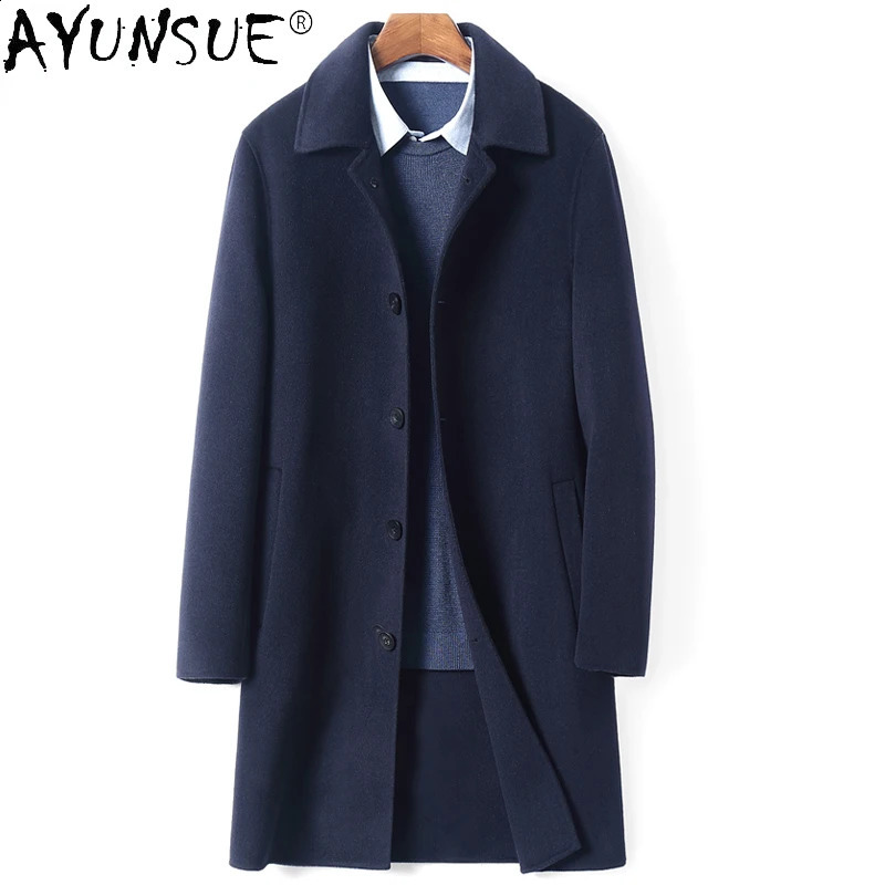 Double sided Cashmere Coat Mens Winter Thick Wool Coat Medium Wool Coat Mens Business Coat Mens Clothing Chaqueta FCY 240823