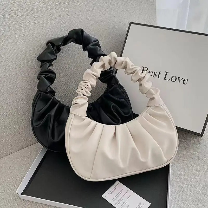 2023 Summer Pleated Handlebags For Women PU Cloud Bags Leisure Armpit Bag Shopping Shoulder Bags Dumpling Handbag Female 240909Z