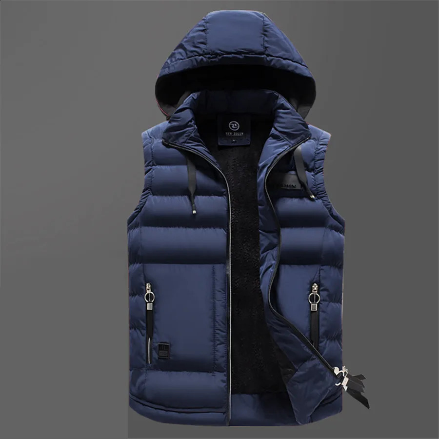 Mens Winter Warm Vest Hooded Sleeveless Jackets Slim Fit Outerwear Casual Thick Waistcoat Men Clothes Detachable Hat Male Tops 240824