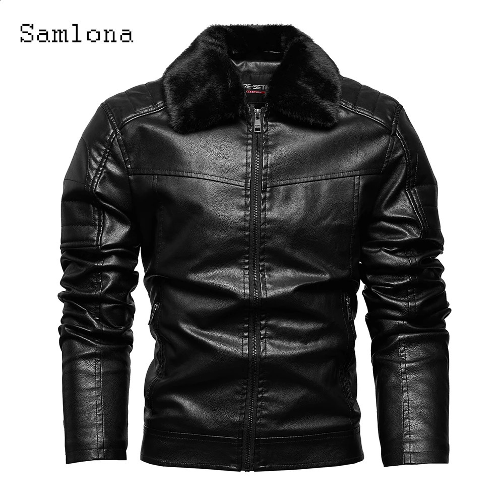 Winter fur collar Pu leather jacket mens casual suede jacket mens wool lined coat European fashion zipper coat 240823