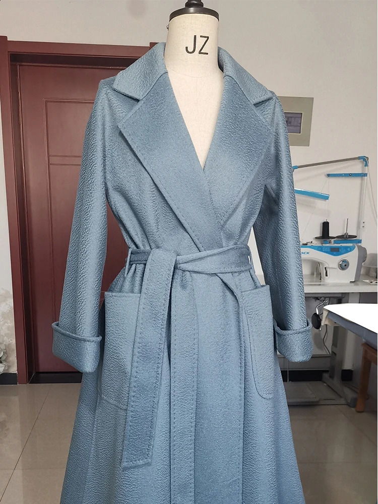 Casual large-sized water patterned coat handmade loose double-sided wool long sleeved wool womens coat lapel long sleeved jacket 240824