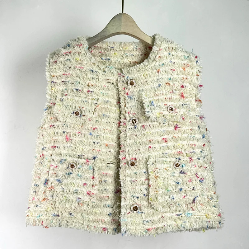 High Quality Small Fragrance Vest Womens Woven Round Neck Tassels Casual Basic Korea Chic Tweed Casual Sleeveless Coat Female 260723