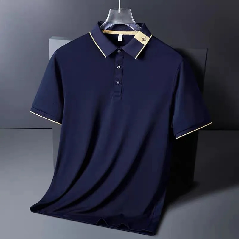 2024 Summer Ice Silk Breathable Short sleeve POLO Shirt Mens High end Exquisite Embroidery Casual Business Paul Tshirt 240823