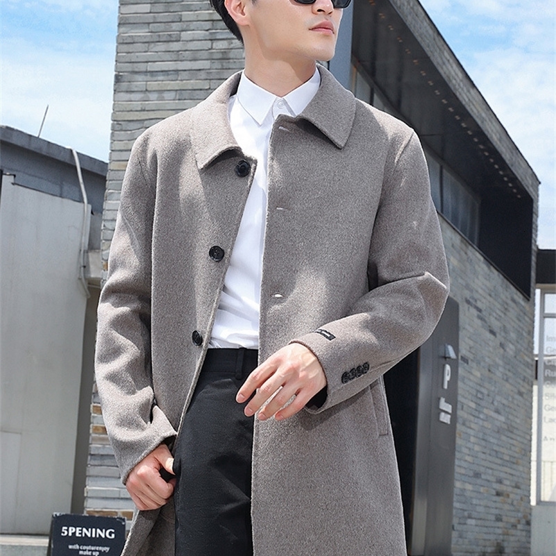 2024 Style Mens Coat 100 Pure Wool Polo Collar Korean Overcoat Fashion Business Jacket Cardigan Cashmere Sweater y240823
