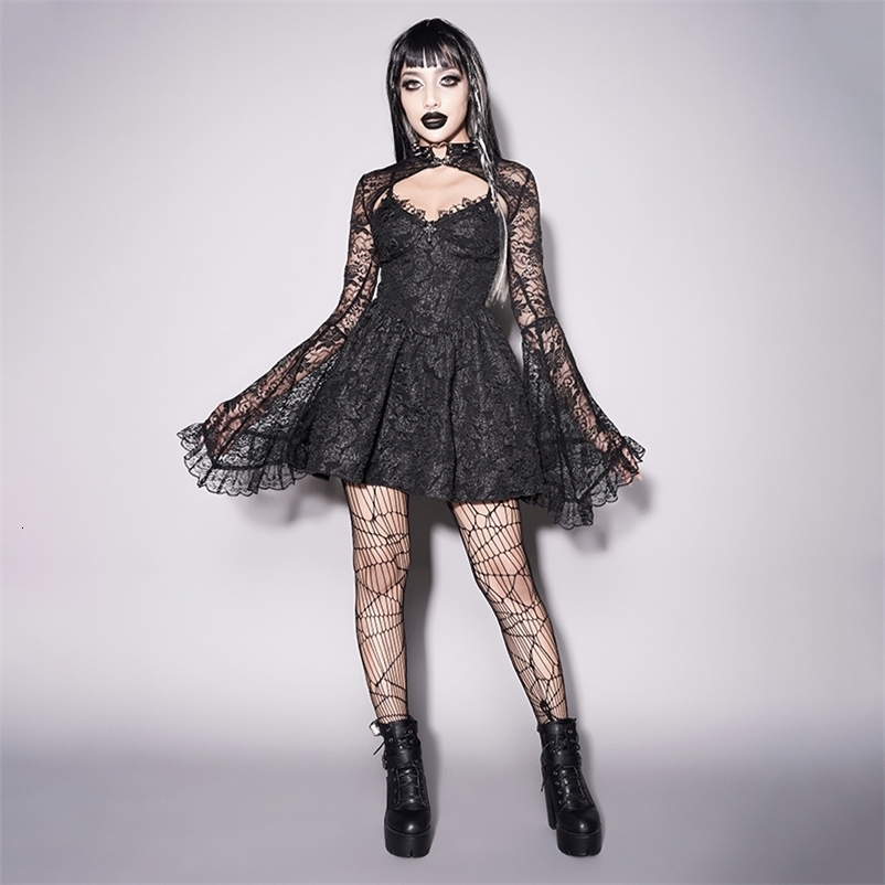 Lace Shopping Center Gothic See Through Shrug Tops Grunge Aesthetic Black Shining Sleeves Crop Top Womens Retro Punk Sexy Clothing JY22211AH 240823