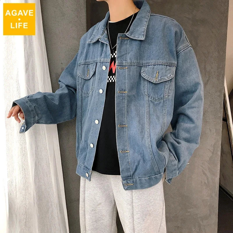 Spring Autumn Mens Denim Jacket Korean Loose Long-sleeved Jean Coats Solid Color Jacket Hip-hop Youth Student Men Denim Jackets 240823