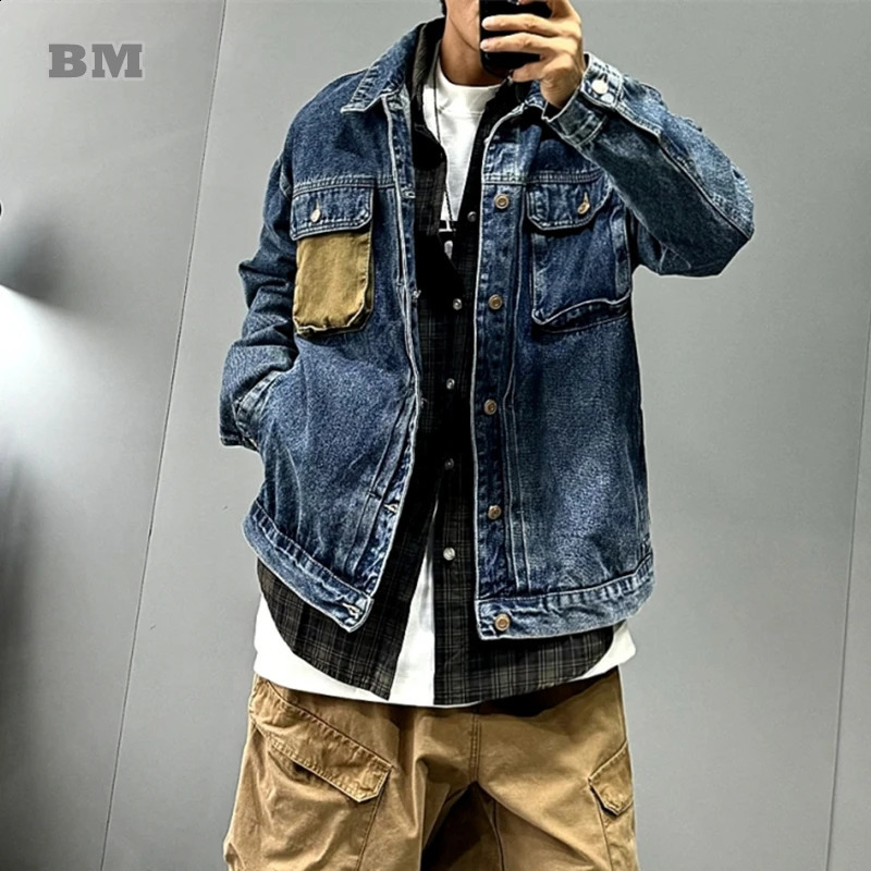 American Vintage High Quality Denim Jacket Mens Clothing Japanese Streetwear Motorcycle Jeans Jacket Korean Fashion Hip Hop Coat 240823