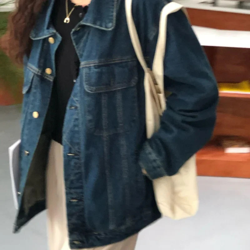 Veste en jean bleu vintageep pour femmes en vrac de style coréen à la mode