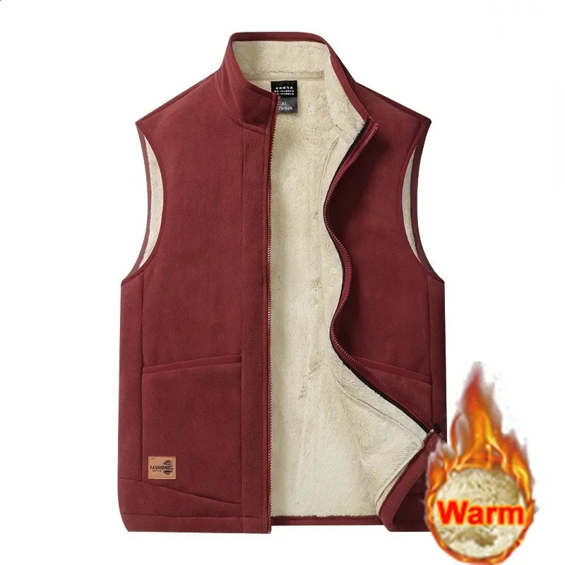 Autumn and Winter Lamb Fleece Vest Mens Solid Warm and Plushed Standing Collar Large Casual Versatile Coat Sweetheart 240824