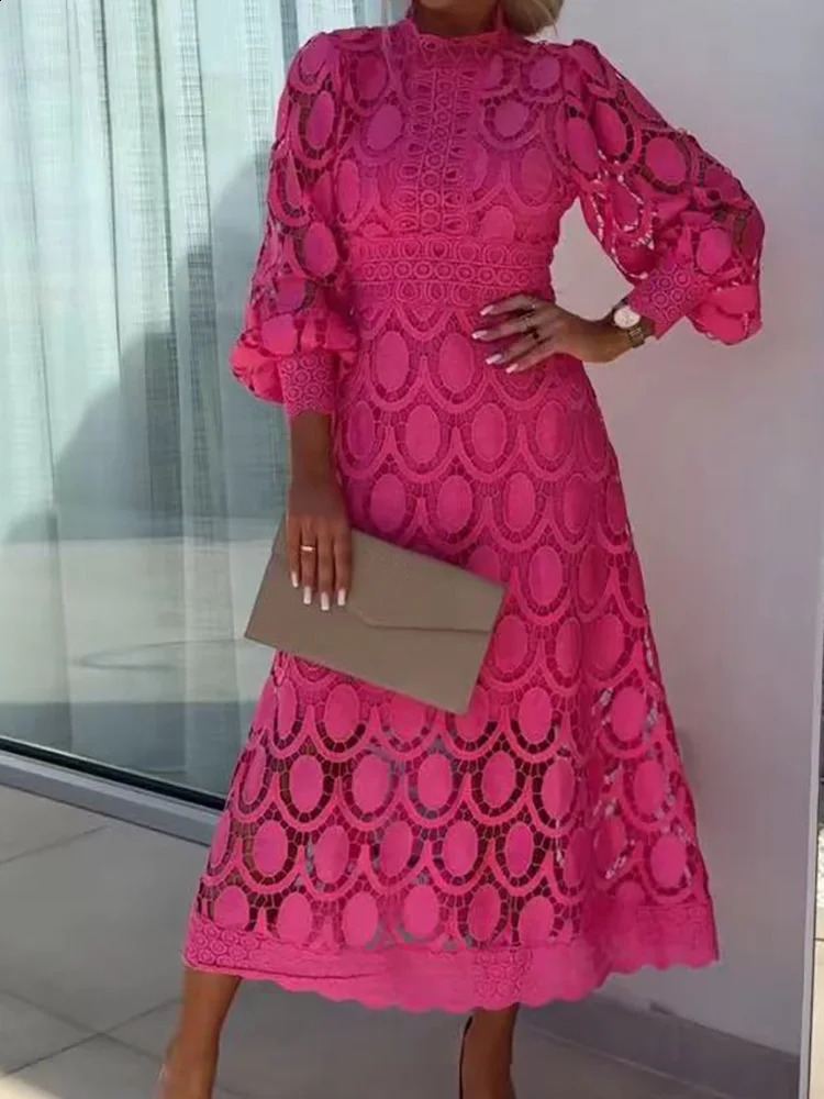Collier de support de mode de mode de mode de mode pour femmes Spring / été à manches longues Robe de fête 2024 Robe femme élégante creux 240824