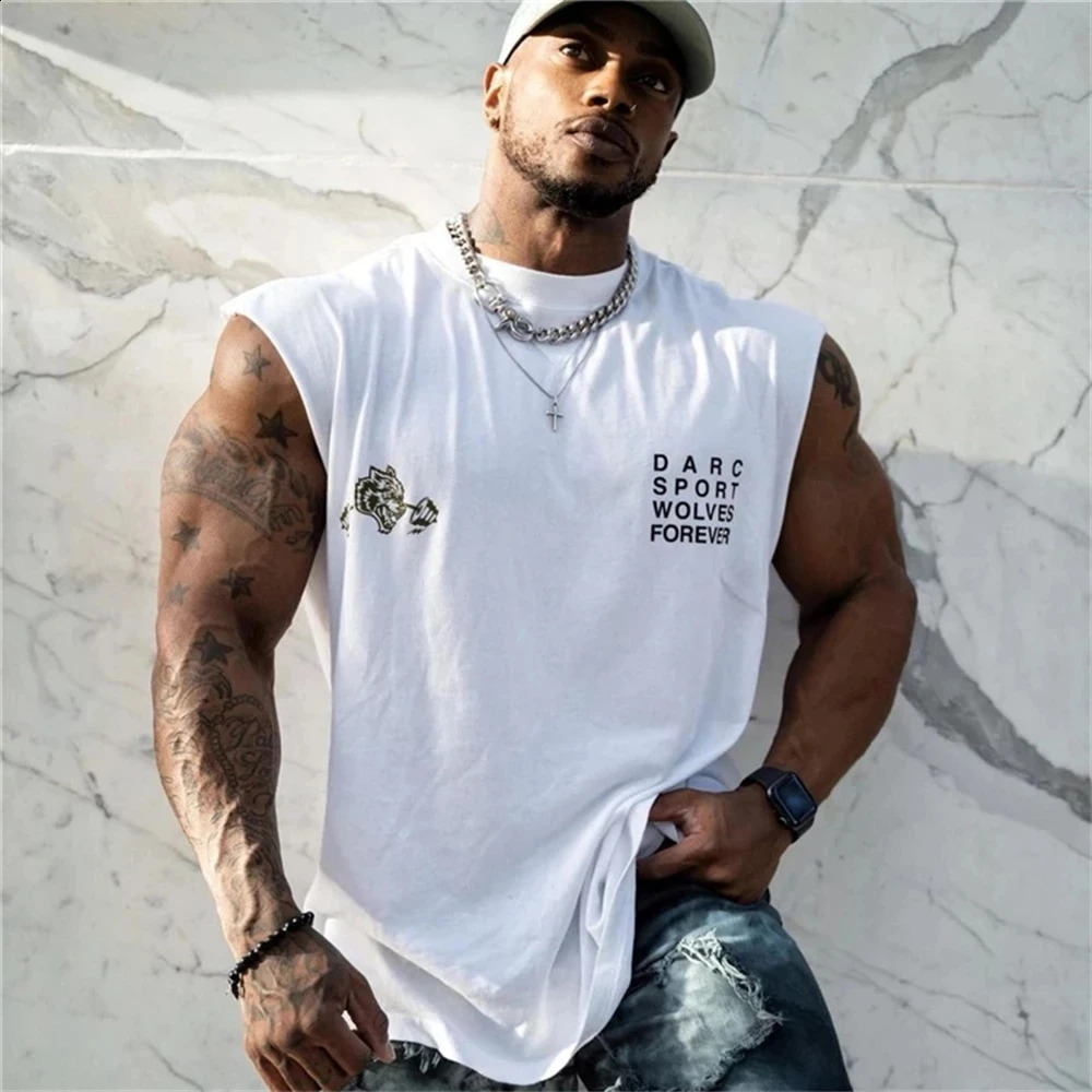 Summer mens fitness vest sleeveless mens sports shirt cotton based sports vest 240824