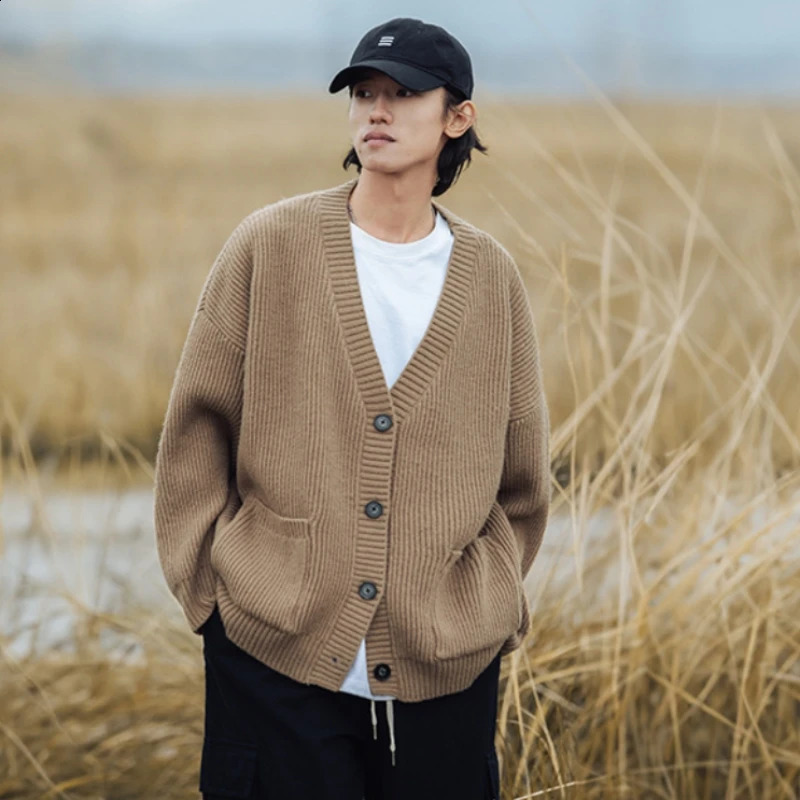 Texture thick pocket cardigan mens autumn and winter item couple heavy basic Peplum casual threaded jacket 240824