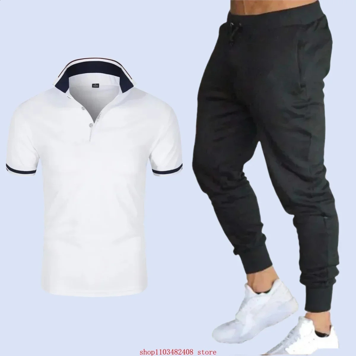 2-piece casual and fashionable mens short sleeved polo shorts set business casual mens sports pants tracksuit Summer 240824