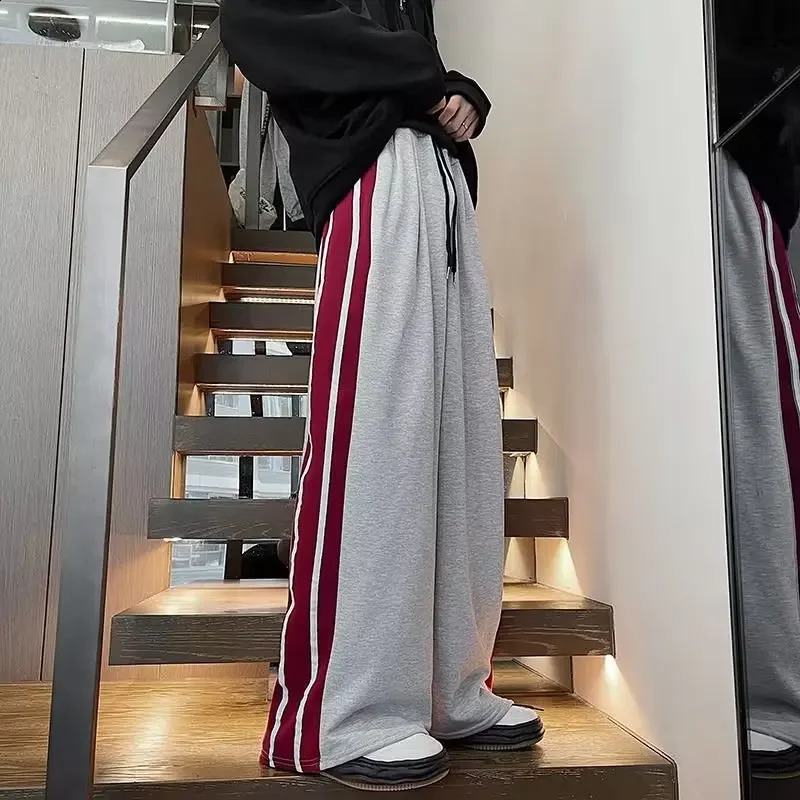 Pantalon à rayures de style américain pour hommes décontractés sportifs en vrac de style hong kong pantalon de jambe droite pour hommes couples 2