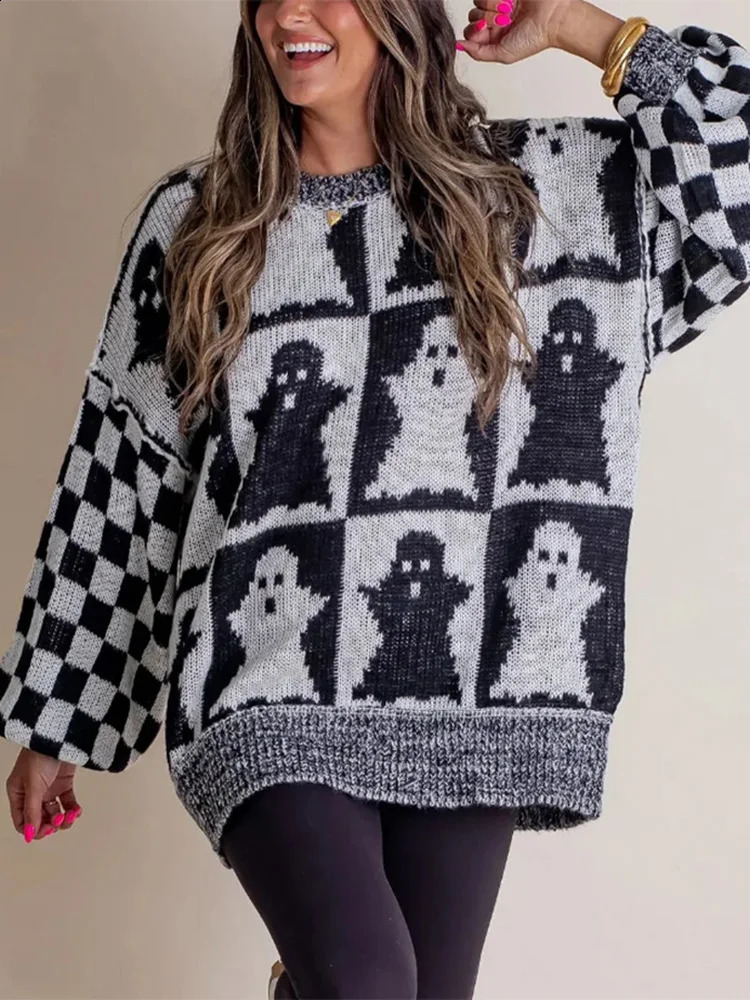 Pumpkin Printing Loose Autumn Winter Sweater Fashion Long Sleeve Loungewear Pullovers 2024 O Neck Halloween Ladies Tops 240824