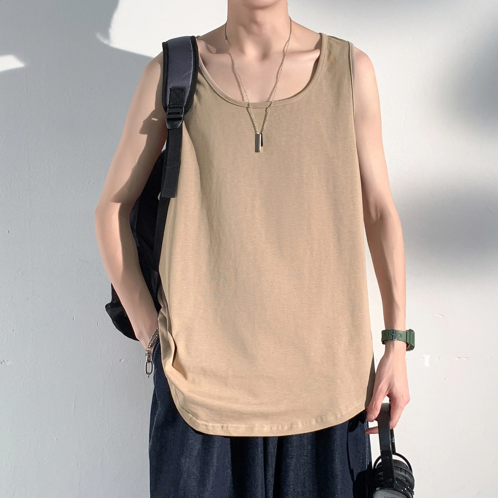 Summer Mens Solid Tank Top Sleeveless T-shirt O-neck Underwear Breathable Sports Fitness Muscle Clothing 240824