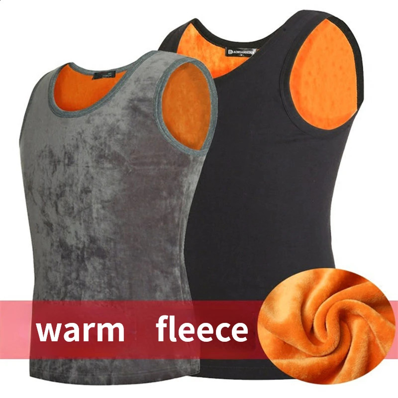 Mens warm vest double-sided wool thickened winter underwear solid color slim fit vest top 240824