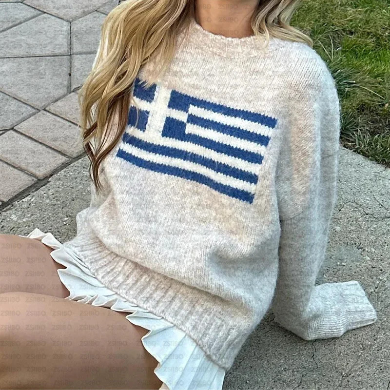 Pull décontracté à ajustement lâche de style coréen Unique jacquard top top top indépendant stade orient ins tendance 240824
