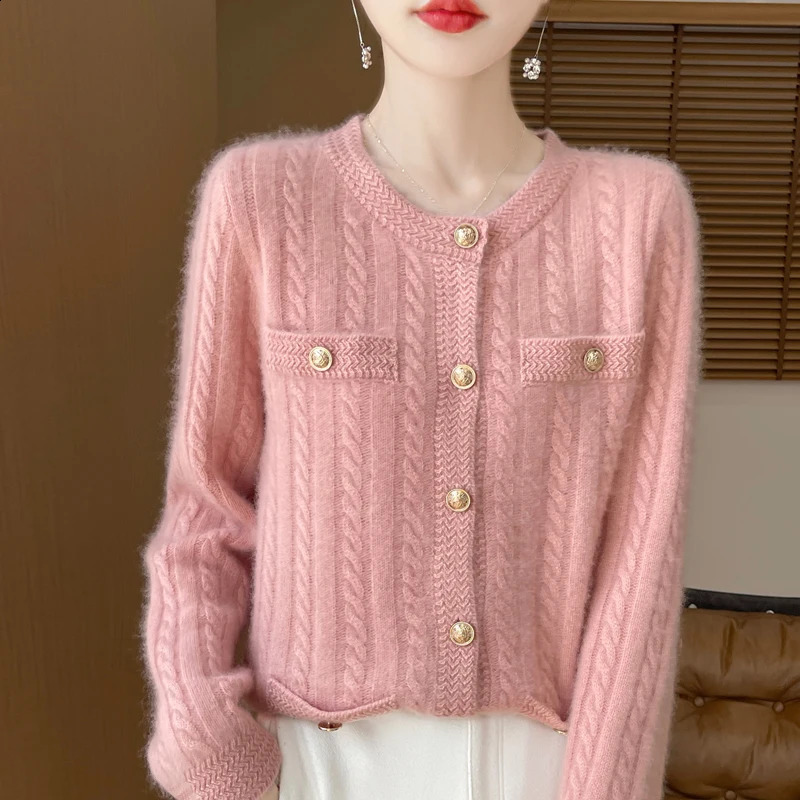 Cardigan pour femmes automne 100 Pure Pull Pull en laine décontractée tricot rond Top en vrac Allmatch Bouton Blouse 240824