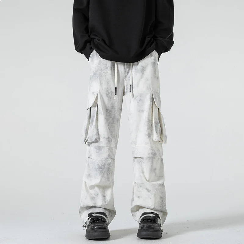 Tie Pantalon de cargaison Dye HARAJUKU Streetwear Men Femmes Femmes Ligne large Pantalon droit surdimension