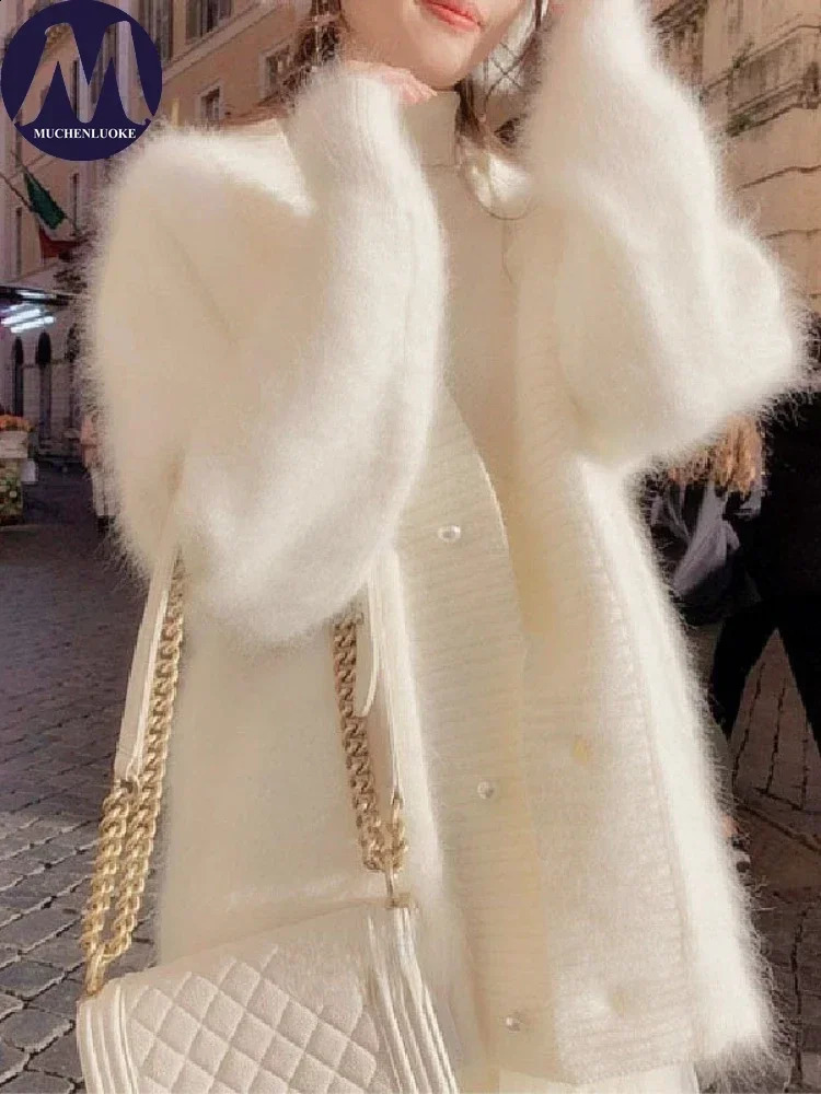Womens Elegant VNeck Loose Sweater Beautiful Tops Korean Fashion Gentle Wind Clothing Cardigan Autumn Winter 240824