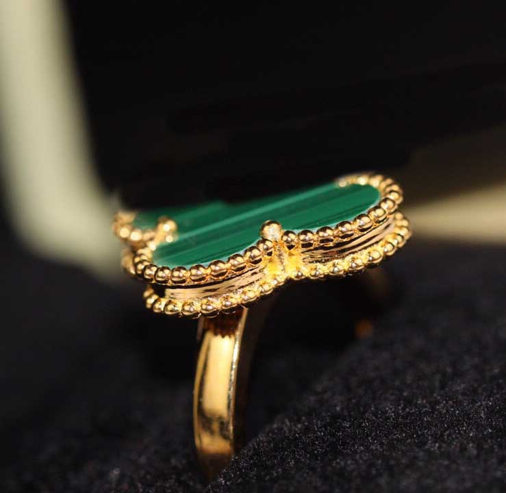 V gold charm punk band ring with malachite stone for women engagement wedding jewelry gift have box stamp PS4874