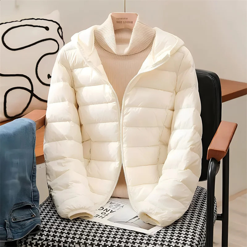 Arrivals Women Hooded Ultra Lightweight Packable Puffer Jackets Autumn Winter White Duck Down Female Korean Slim Coat 240824