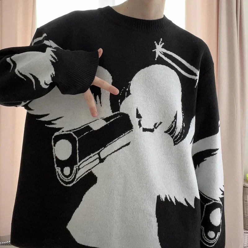 Autumn/winter Trendy Loose-fit Cartoon Round Neck Sweater For Couples Knitted Top Warm Comfortable Pullovers Mens Womens 240824