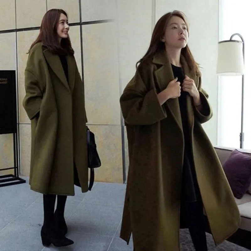 Autumn and winter thick Korean style wool jacket for womens loose medium and long womens clothing 240824
