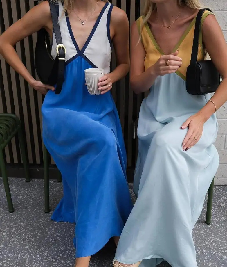 Summer V-neck sleeveless large hem womens clothing 5 colors 240824