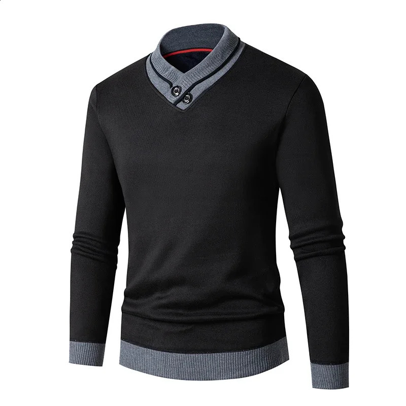 Winter and Autumn Casual Mens Sweater Solid Color Pullover V-neck Knitted Sweater Long Sleeve Slimming Mens Button 240824
