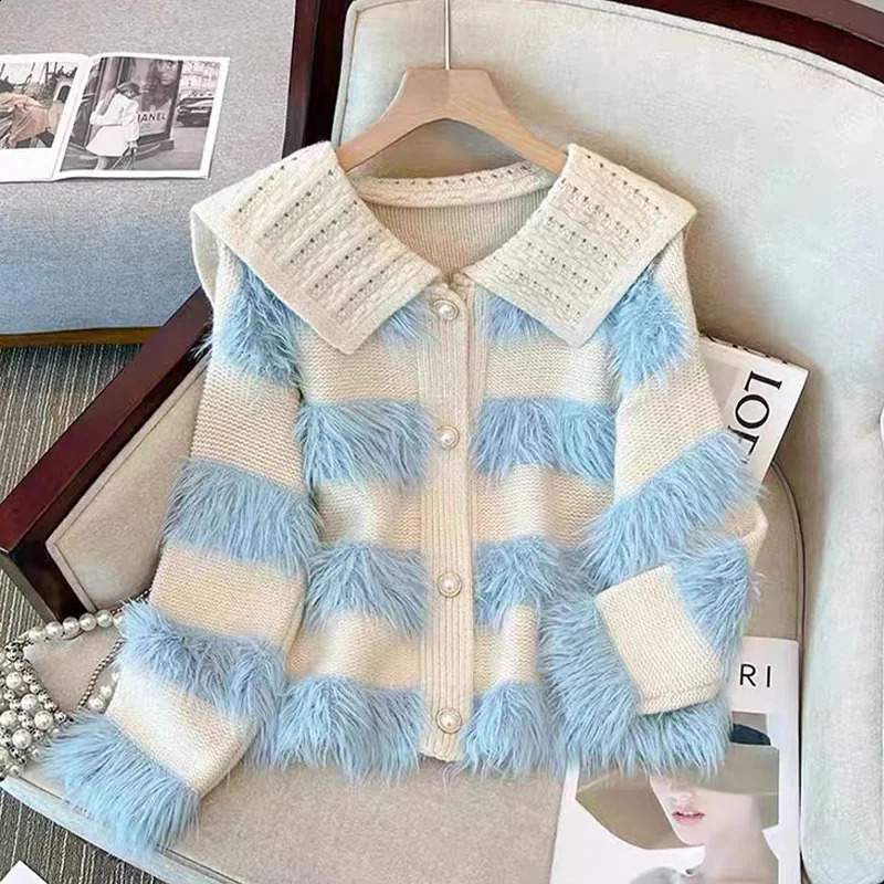 Cardigan rayé pour femme pull tricoté Harajuku coréen Y2k manches longues col claudine pulls pull Vintage vêtements des années 2000 240824