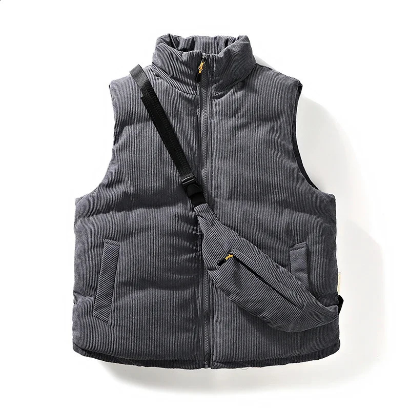 Mens Vest Jacket Corduroy Autumn Winter Warm Sleeveless Jacket Casual Stand Collar Vest Trend Men High Quality Sports Coat Vest 240824