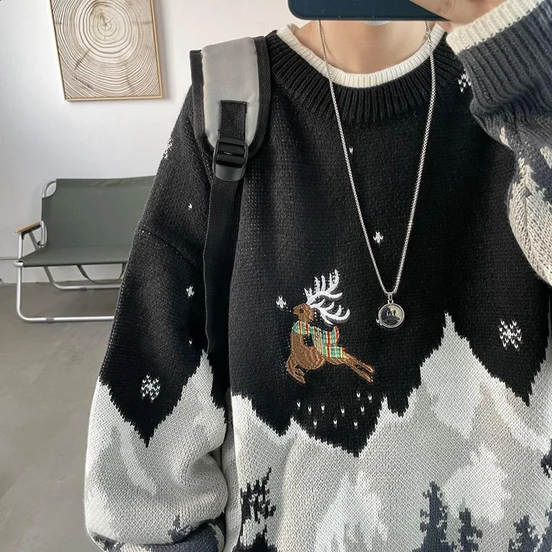 American Retro Christmas Walle Pattern High Street Pull Femmes Automne et hiver épaissis de la veste de couture en tricot et en tricot 240824