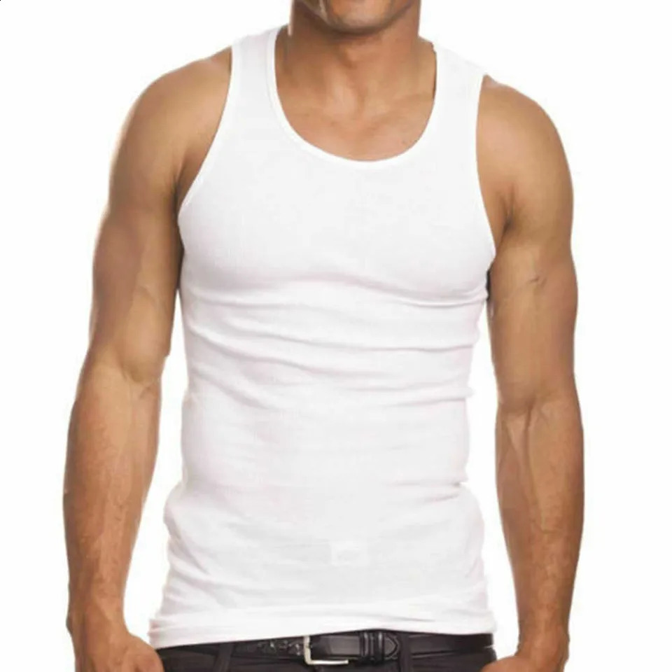 Fashionable mens basic summer vest underwear gym exercise striped fitness O-neck sleeveless T-shirt 240824