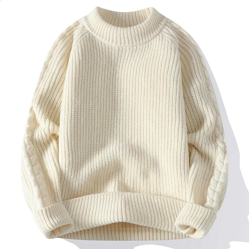 Autumn Winter Mens Solid Color Knitted Pulled Mens O-Neck Loose Casual Knitted Sweater Warm Pulled Mens Top 240824