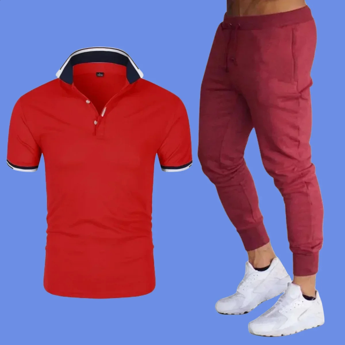 Summer Casual Fashion Short sleeved Polo Thin Pants Business Casual Mens 2-piece Set Mens Sports Pants Tracksuit 240824